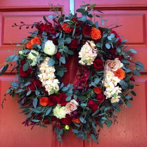 Front door wreath by La Fleur Designs